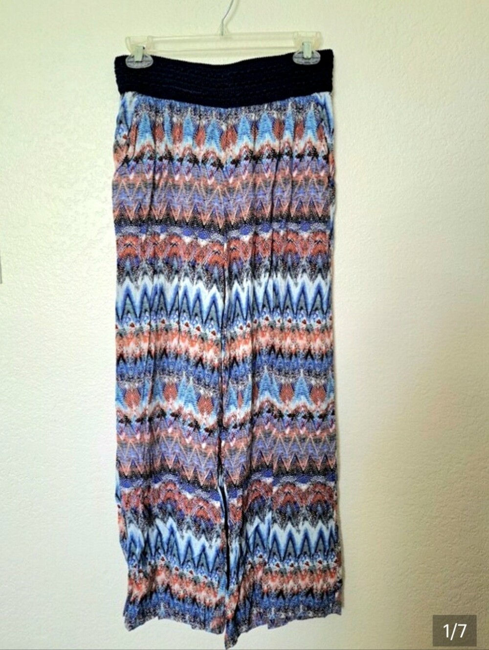 Joe Benbasset Multicolor Chevron Wide-Leg Pants with Navy Waistband